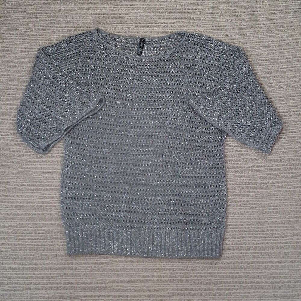 Massini Silver Metallic Lightweight Sweater Long Sleeve Pullover Womens Small